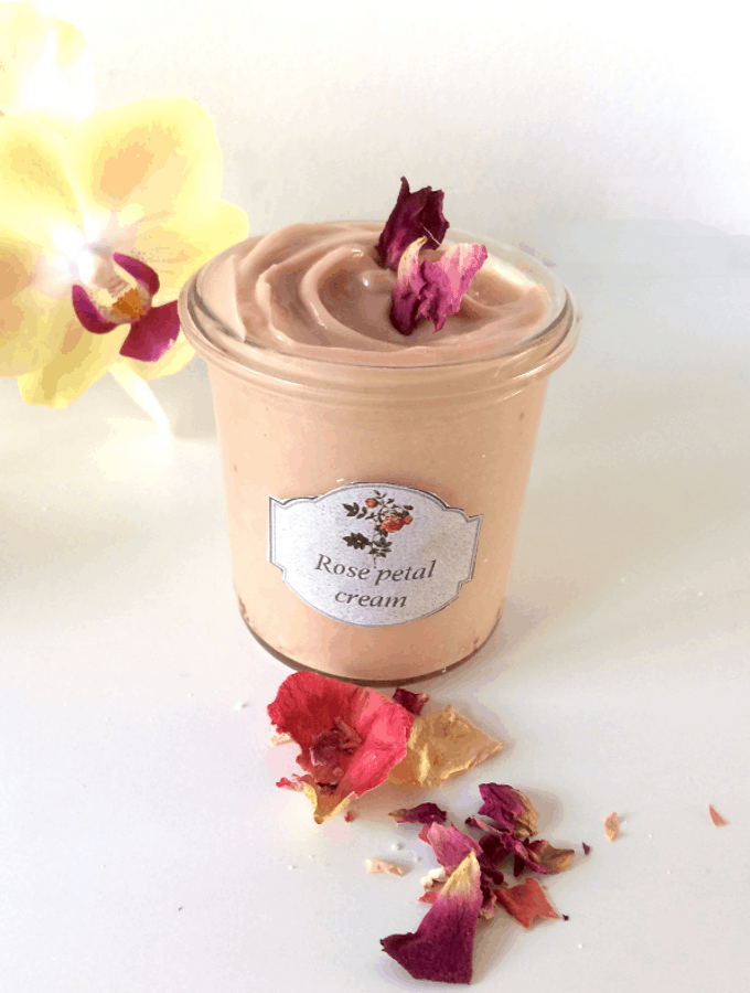 rose cream of pinkish color in the glass jar