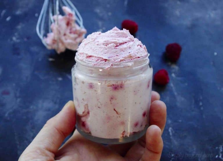 Foaming bath butter recipe with real raspberries SimplyBeyondHerbs