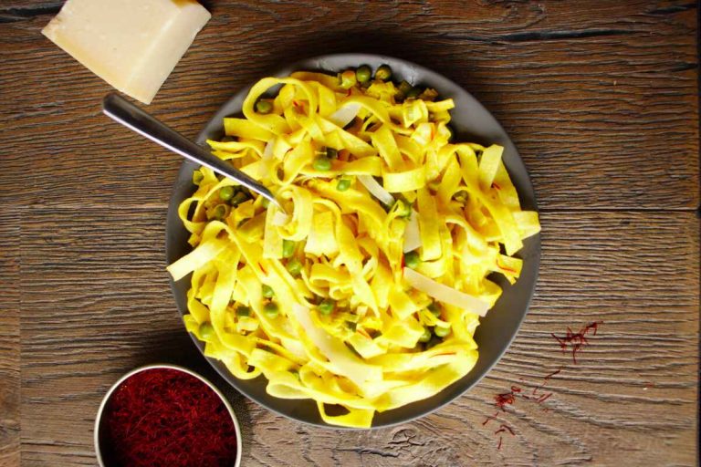 Creamy Saffron Pasta Recipe with leeks and peas SimplyBeyondHerbs